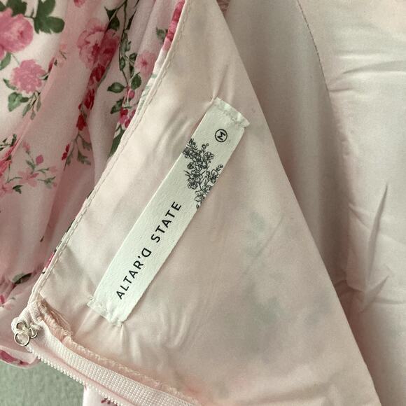 Altar'd State Puff Sleeve Rose Floral Dress - Pink - Medium - Picture 6 of 8